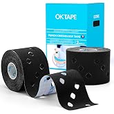 OK TAPE Perforated Kinesiology Tape for Sensitive Skin, More Breathable | Elastic Sports Athletic Tape for Pain Relief &amp; Muscle Support, Uncut 2 Rolls - 2in x 16.4ft (Black)
