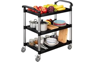 Noliven 3 Tier Rolling Service Cart, Heavy Duty Utility Cart with Brake System & Handle, 39" L x 19" W x 42" H Food Service C
