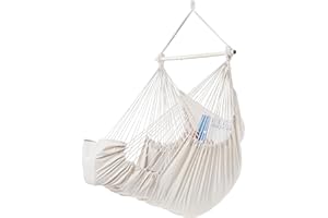 Jelofly Hammock Chair Large Hanging Chair with Foot Rest Support & Pocket Max 500Lbs Comfortable Swing Chair for Bedroom, Indoor & Outdoor, Patio, Porch, Yard or Tree,Seat Cushions Not Included(Beige)