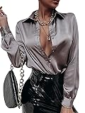 MakeMeChic Women's Satin Silk Long Sleeve Blouse