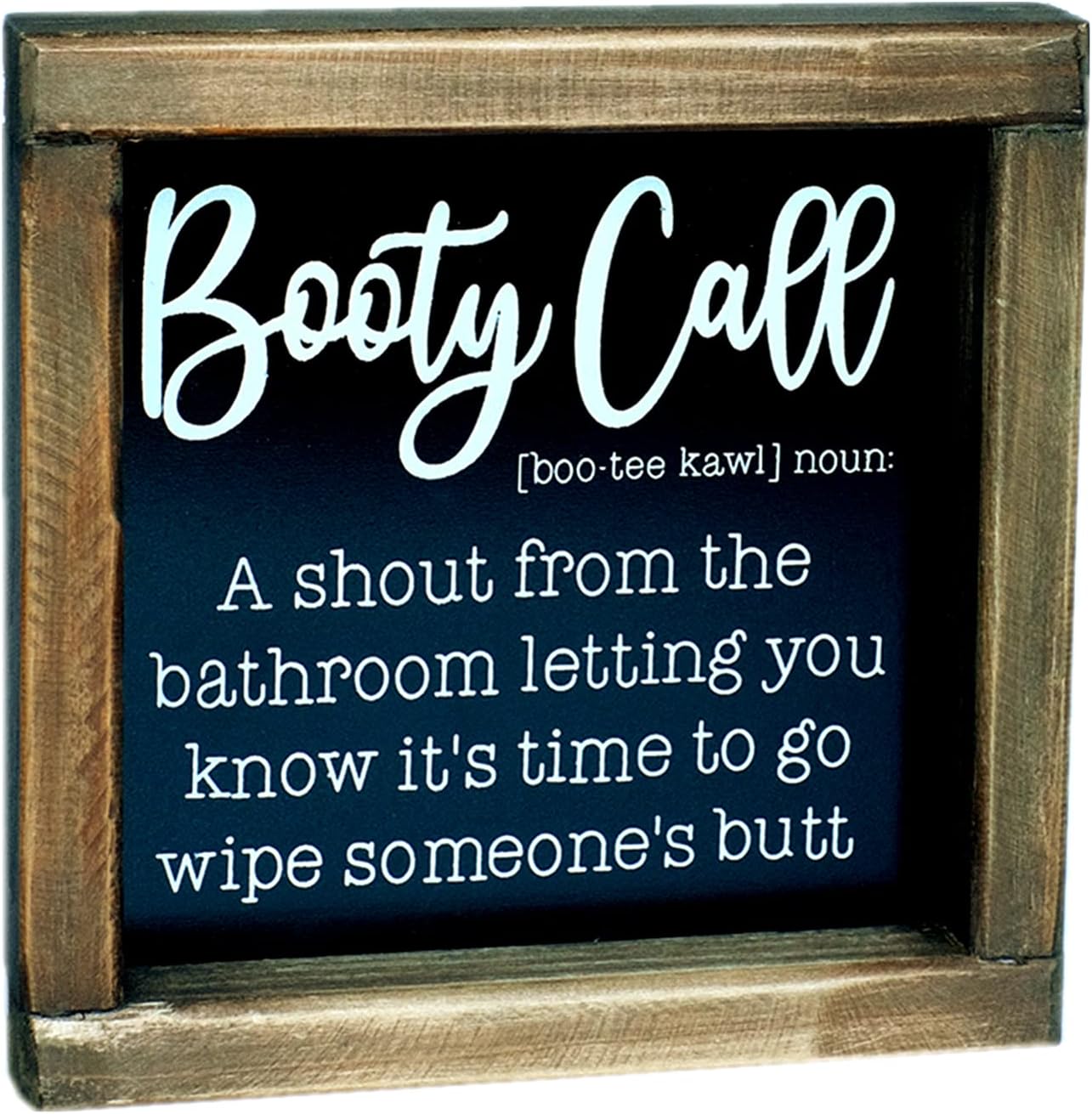 Address Signs - SIMPLY ANI Booty Call-Funny Farmhouse Bathroom Signs Decor, Rustic Bathroom Wall Decor Sign, Cute Mini Half Bath Signs, Bathroom Shelf Decor, Kids Bathroom Decor with Funny Quote,7x7 Inch