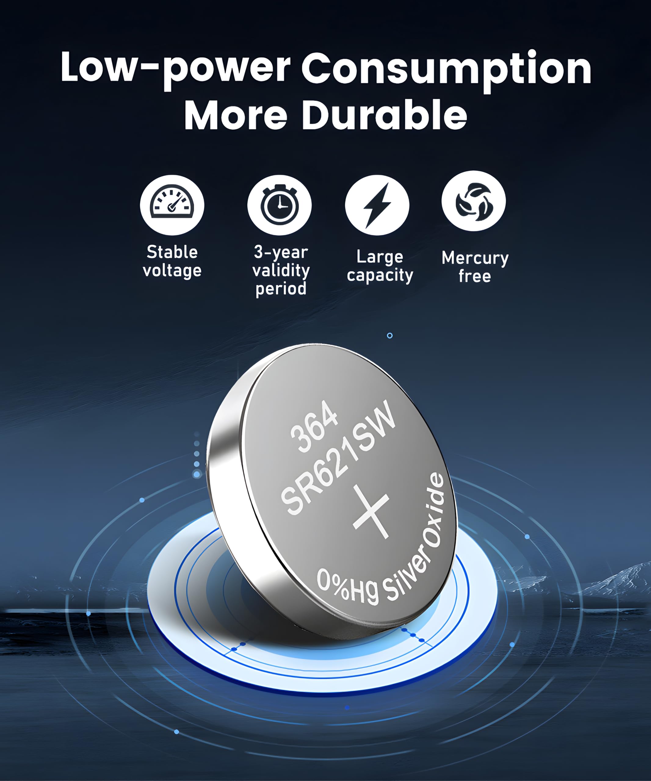 YKM 10 Pack 364 SR621SW Watch Battery AG1 364/363 LR621 V364 1.55V Silver Oxide Battery