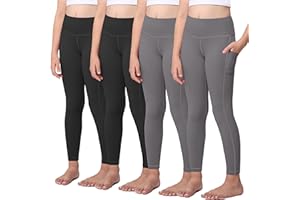 AENLLEY Girls Athletic Leggings Kids with Pockets - High Waisted Dance Workout Running Yoga Pants Tights