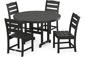 POLYWOOD Lakeside 5-Piece Round Dining Set, 48" Table, 4 Chairs, Outdoor Patio Furniture, Fade-Proof Black Recycled Plastic, Deck Garden Backyard