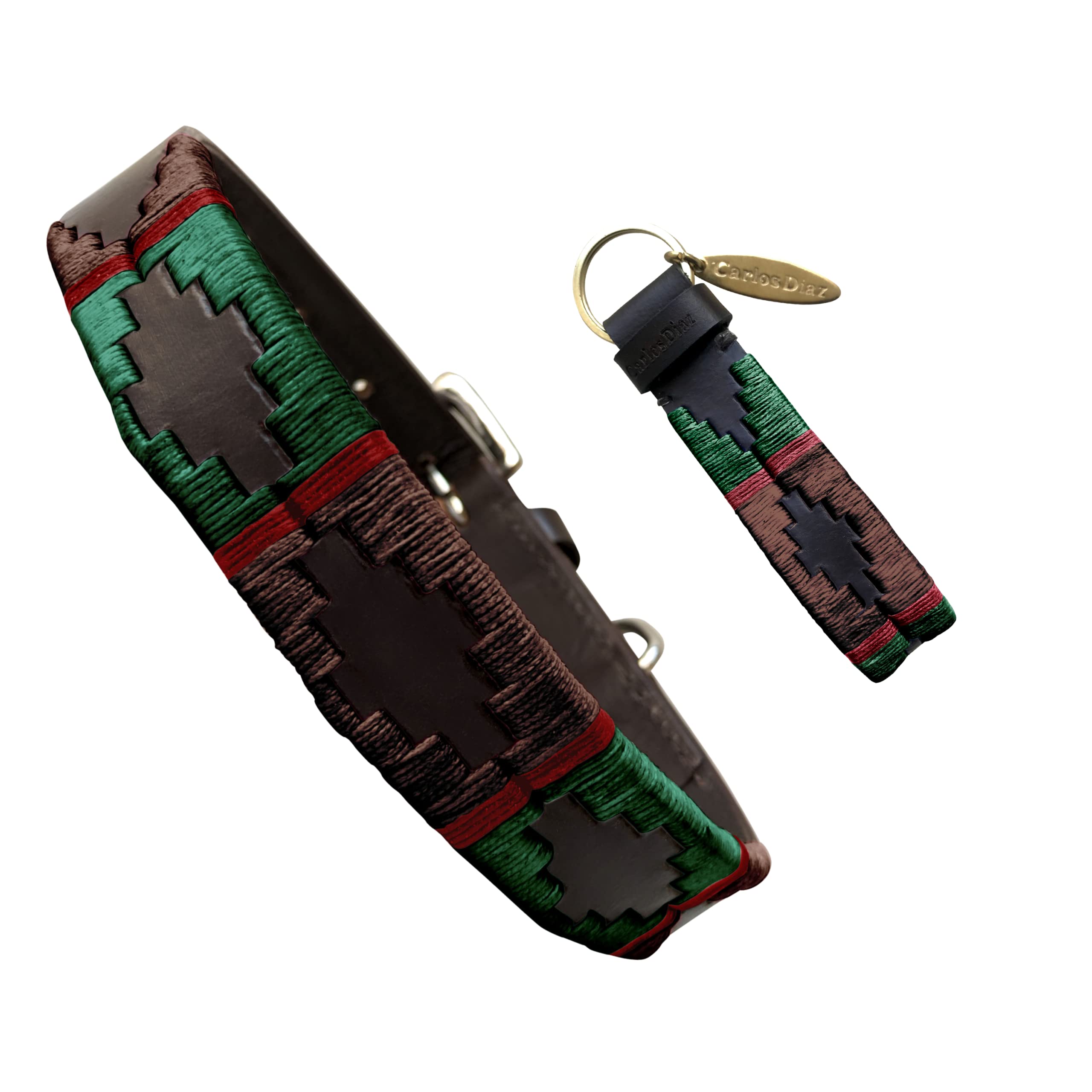 Carlos Diaz Genuine Leather Waxed Embroidered Polo Dog Collar XXS