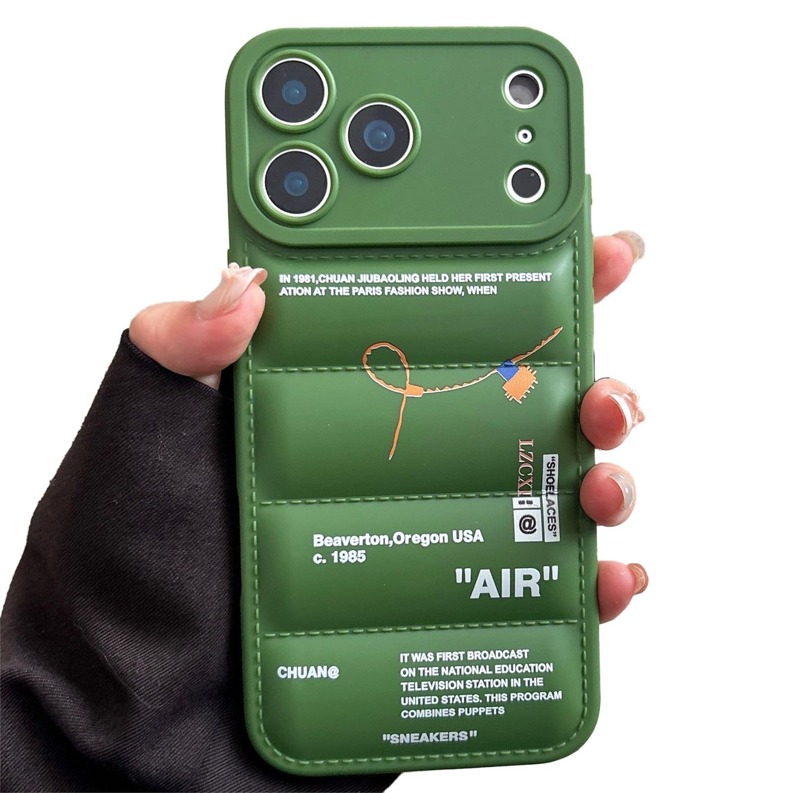 IAIYOXI Puffer Case with Sports Shoes Brand Design for iPhone 14 Pro Max,Sneakers Ins White or Black Label Soft Cover-Blue Puffy Cover for iPhone 17 16 15 14 13 12 11 Pro Max Plus XR (Dark Green)