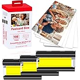 Compatible for Canon Selphy CP1500 CP1300 Ink and Paper KP-108IN 3 Color Ink Cartridges & 108 Sheets 4x6 Paper for Selphy CP1