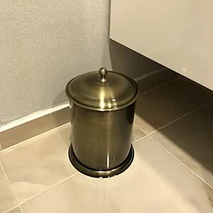 Bathroom Aged Brass Trash Can with Lid Antique-Aged Brass Waste Bin ...