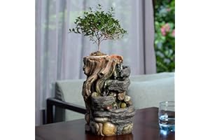 GOSSI Indoor Fountain Decorative 5-Tier Rockery Tabletop Fountains with a Small Plastic Pot to Grow The Plant by Yourself(Aut