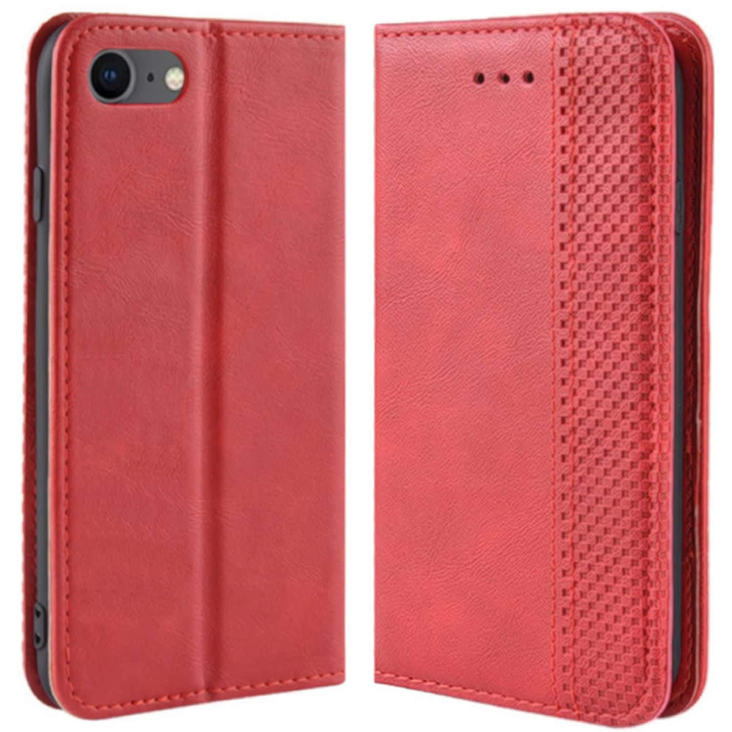 HualuBro iPod Touch Case, Retro PU Leather Magnetic Full Body Shockproof Wallet Flip Case Cover with Card Holder for Apple iPod Touch 7th / 6th / 5th Generation (Red)