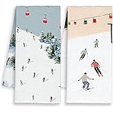 Dimurela Ski Winter Kitchen Towels, Skiing Christmas Hand Towels Decor for Bathroom, Snowy Snow Dish Towel Gifts for Skier, Minimalist Tea Bar Towel for Dorm Holiday Home 16x24in