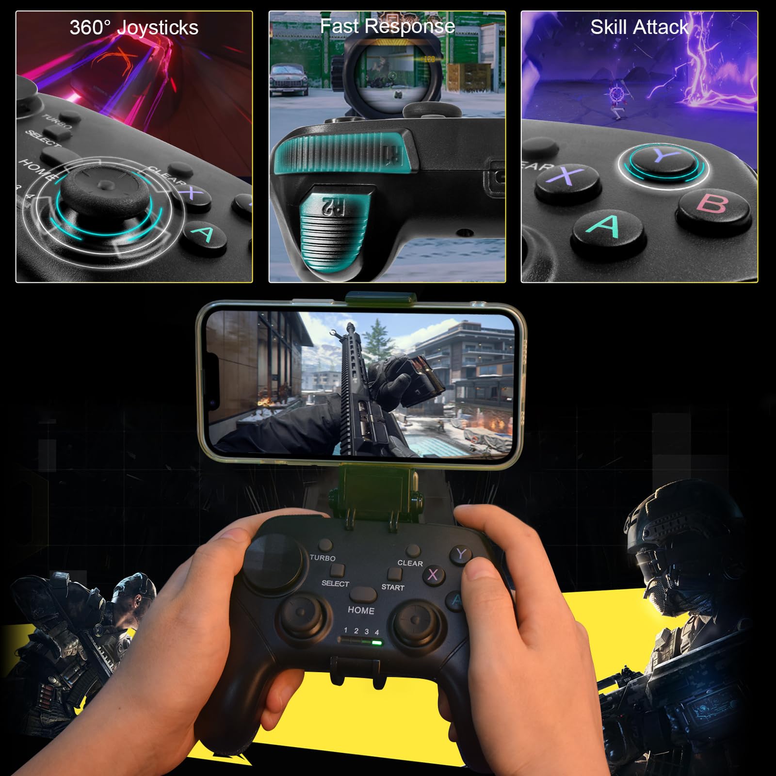 Joso Wireless Mobile Gaming Controller for iPhone, Android, iPad, Tablet, PC, Phone Controller with Phone Clip Supports Cloud Game, COD Mobile, Genshin Immpact, Remote Player Gamepad