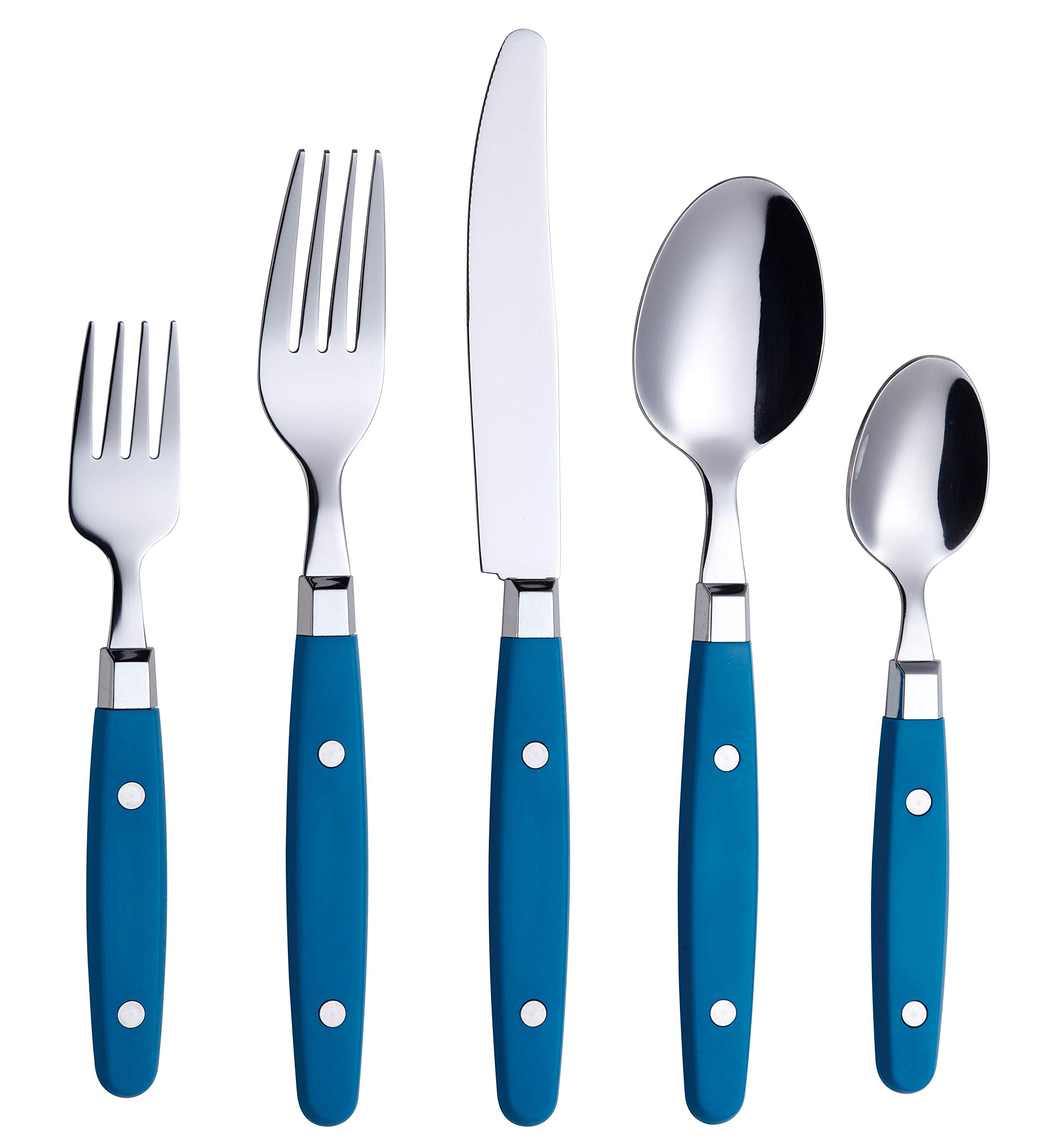 Annova Cutlery Set 20 Pieces Stainless Steel Color Handle with Rivet/Retro Style Flatware (Blue) — image 1