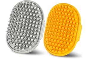 Dog bath brush DSOE dog shmpoo brush massage brush of dog cleaning and beauty set 2 pcs (Plum brush head, Yellow + Grey)