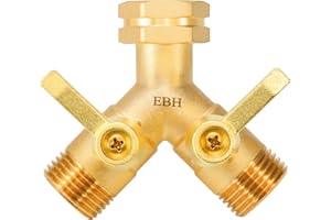 EBH Garden Hose Splitter 2 Way Full Flow, Y Valve High Flow Brass Hose Diverter, Metal Long Handle With Shutoff, GHT 3/4-Inch Heavy Duty Hex Female Inlet and 3/4-Inch Male Outlet