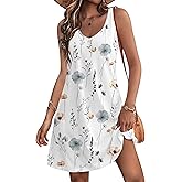 HOTOUCH Women's Casual Sundress with Pockets Summer Beach Dress Floral T-Shirts Dress V Neck Loose Tank Dresses