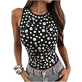 MakeMeChic Women's Sleeveless Tank Top Crew Neck Rivet Fitted Y2k Going Out Crop Tops
