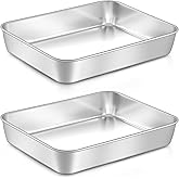 LIANYU Baking Pan Set of 2, 12⅓ x 9¾ x 2 Inch Cake Lasagna Brownies Casseroles Pan, Rectangle Stainless Steel Bakeware Set for Baking Roasting Toaster Oven, Dishwasher Safe