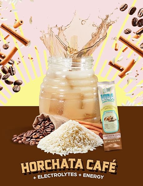 KLASS VIDA HYDRATION + ENERGY ELECTROLYTE DRINK MIX – COFFEE HORCHATA AGUA FRESCA FLAVOR | SUGAR-FREE POWDER WITH CAFFEINE, L-THEANINE, COCONUT WATER & MINERALS | 15 SINGLE-SERVE STICK PACKS