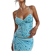 SOLY HUX Women's Sparkly Sequin Cami Tops Spaghetti Strap Tie Backless Summer Top Party Clubwear