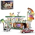 FUNWHOLE City Car-Hotel Lighting Building-Bricks Set - Road Trip Modular Twilight Motel Collection LED Light Car and Motorcyc