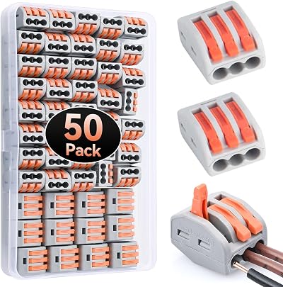 Preciva 50 Pcs 3-Way Wire Connectors PCT-213 Lever Nut Block Assortment 250V