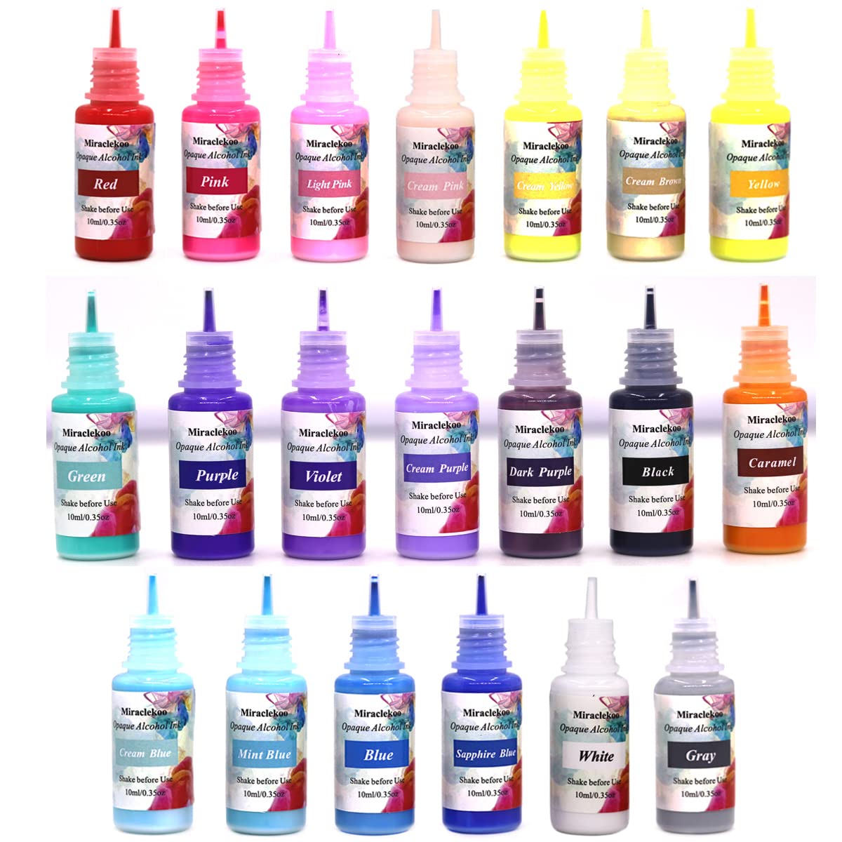 Alcohol Ink Set Opaque Alcohol Pigment Resin Dye Self-Sinking Alcohol Inks Pastel Colors for Epoxy Resin Coloring, Petri Dish Making, Tumbler Cup Making,0.35 oz Each,20 Colors