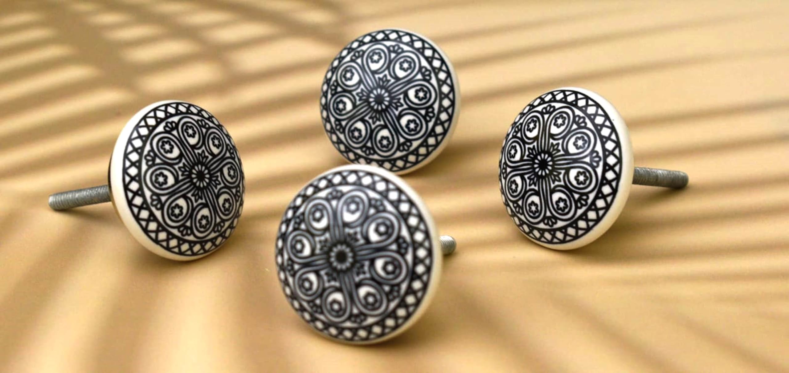 ARTISNO Hand Painted Mandala Ceramic Cabinet Drawer Pull/Use for Cupboard, Wardrobe Door/Kitchen Cabinet Pull- Grey Knobs, Black Knobs- Set of 10 (Black) — image 1