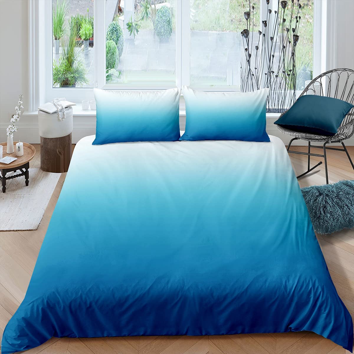 Ombre Duvet Cover Set Ombre Effects Bedding Set Kids Girls Boys Gradient Blue White Bedding & Linen Set 2Pcs Single Size Boys