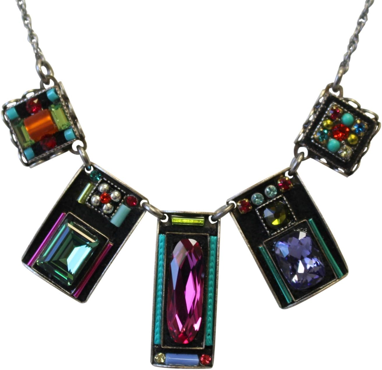 Firefly Baguette Multi Color Swarovski Crystal Hand Crafted Necklace 86188
