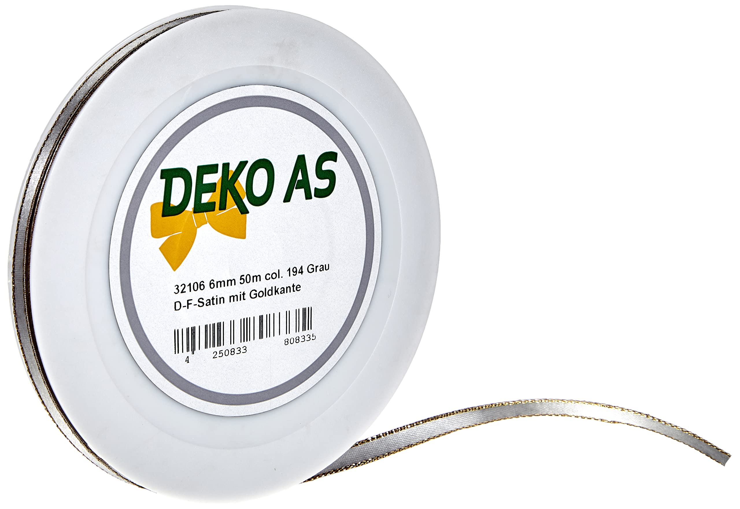 Deko und Band Double Face Satin Ribbon with Gold Edge – Grey 6 mm – 50 m – 32106 194 (0.34 M