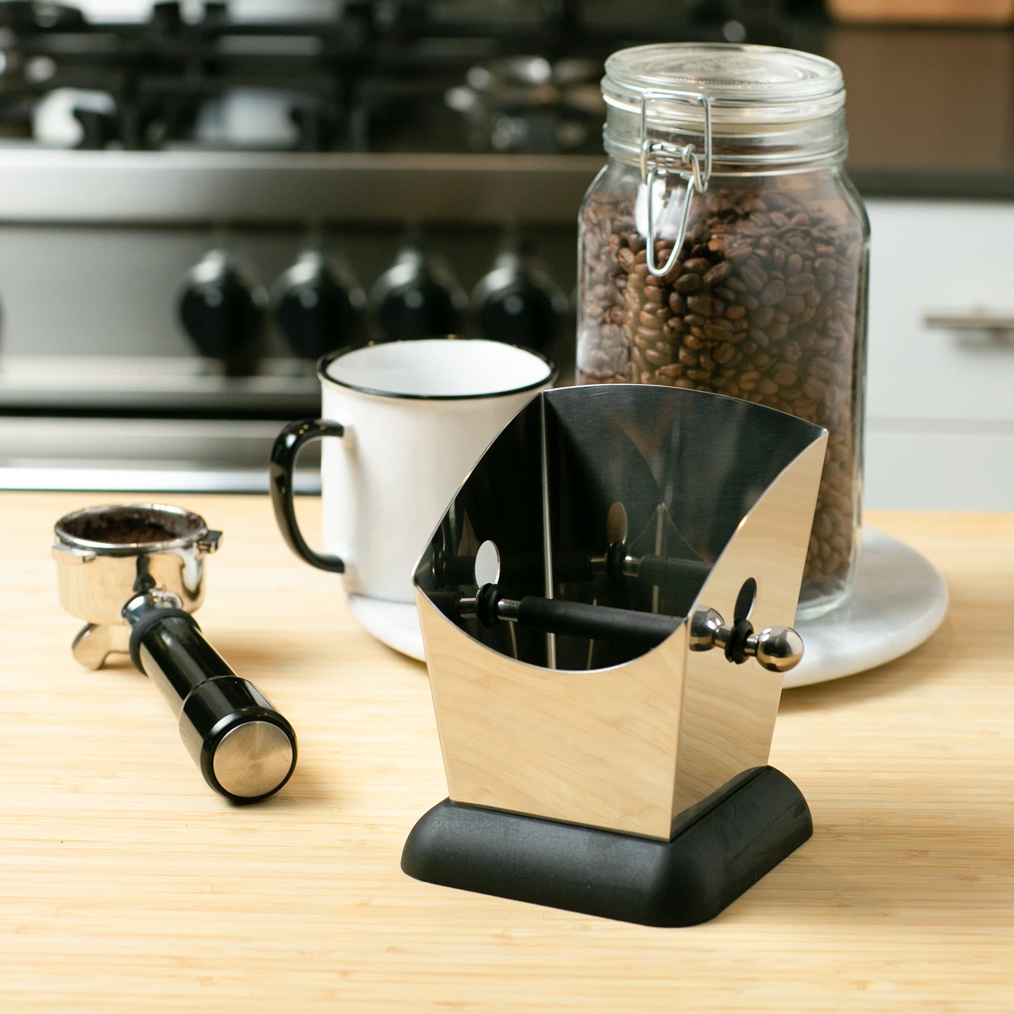 RSVP International Espresso Coffee Kitchen Tool Home and Commercial Use, Knock Box, Stainless Steel