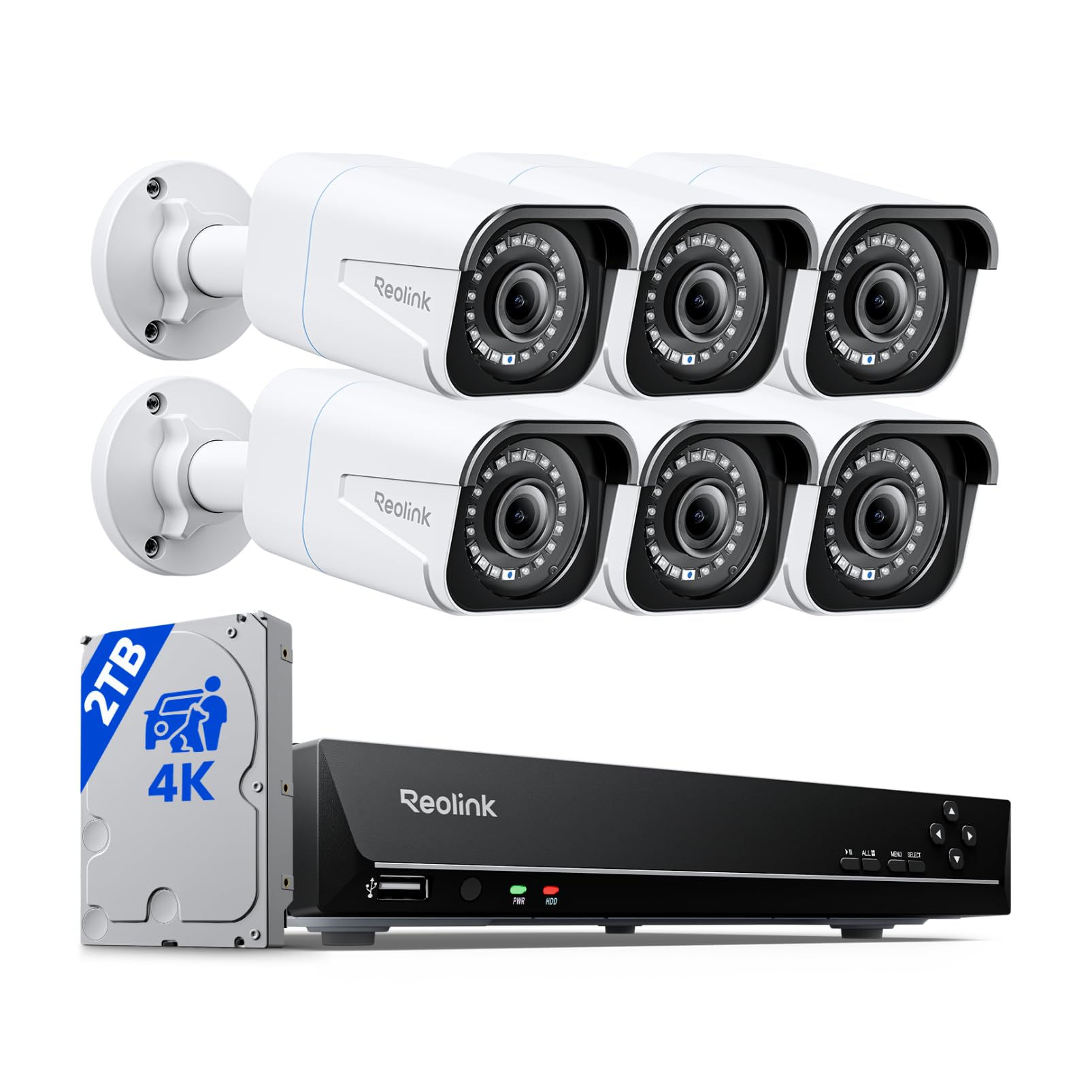Reolink 4K PoE CCTV Security Camera Systems with Person/Vehicle Detection, 8CH NVR with 2TB HDD, 6pcs 8MP Outdoor PoE IP Cameras, 24/7 Recording, Night Vision, Home Surveillance Kits, RLK8-800B6