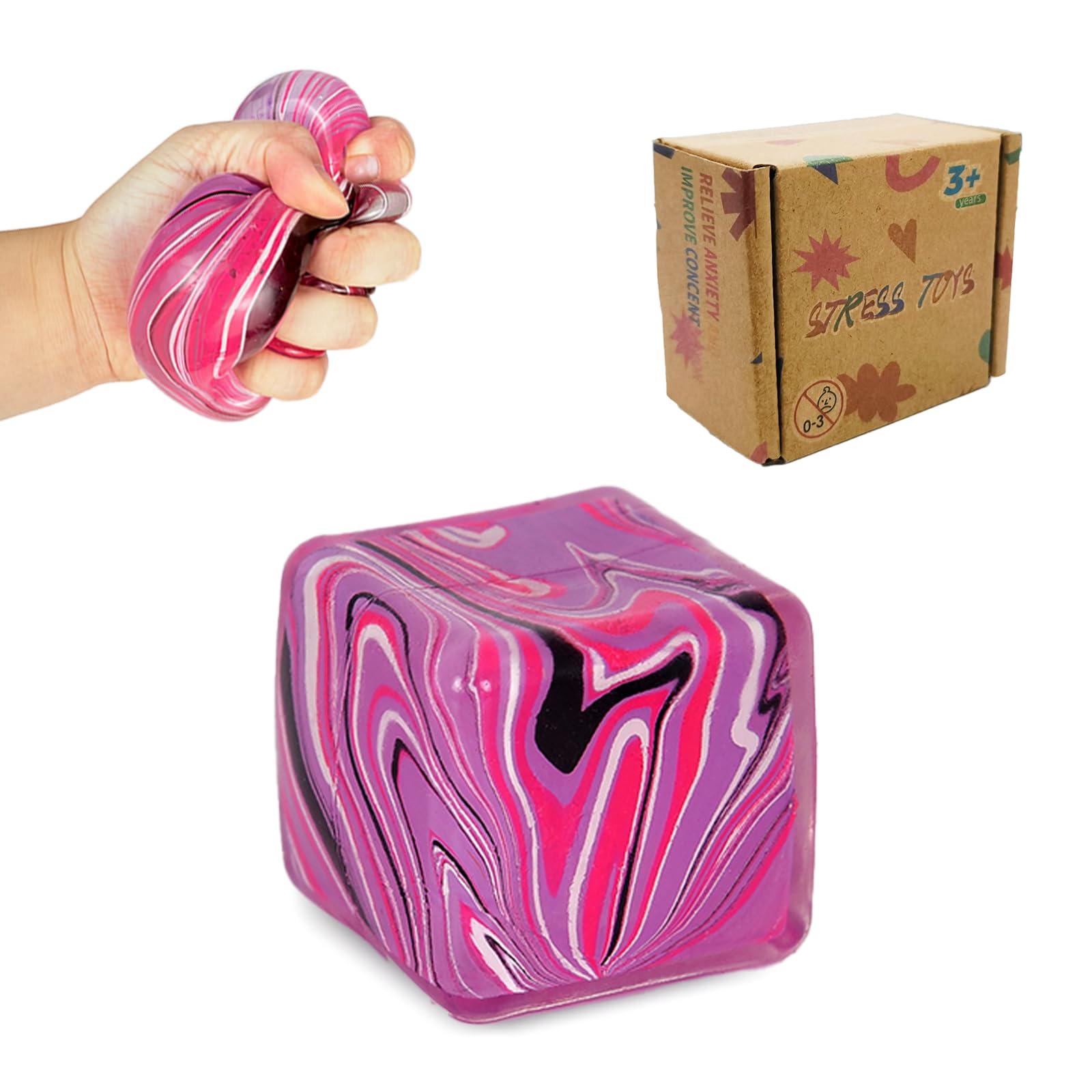 FazaVexior 1Pcs 5cm Fidget Toys Squishy Stress Doh Cube, Giant Stress Balls for Kids Adults Squishy Anxiety Stress Relief Ice Fidget Cube Sugar Balls, Sensory Toys for Kids with Autism