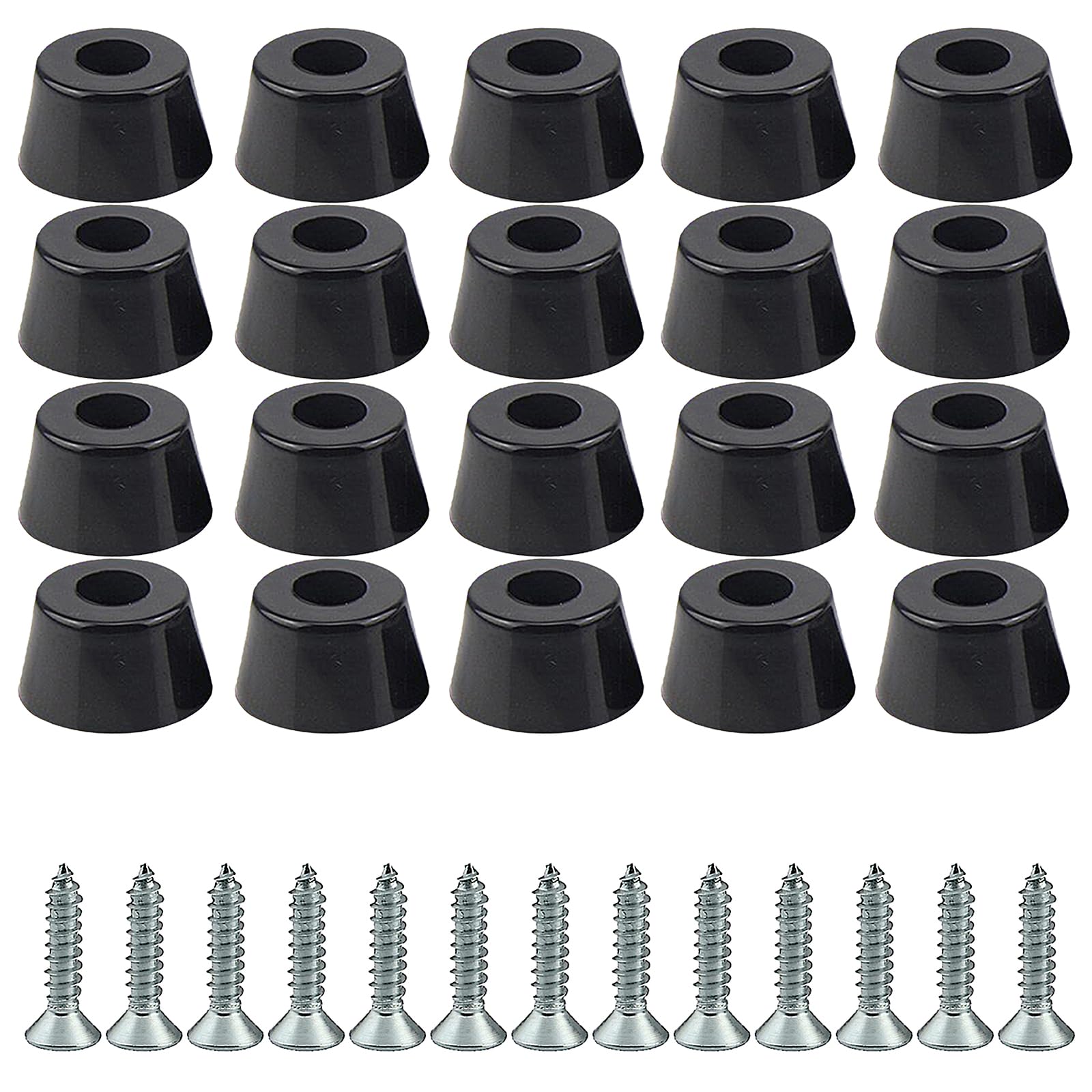 YUNYAN Pack of 20 Round Black Rubber Feet Screw-On for Furniture Legs Soft Rubber Feet Protective Buffer Non-Slip for Desks Sofas Chairs (22 x 18 x 10 mm)