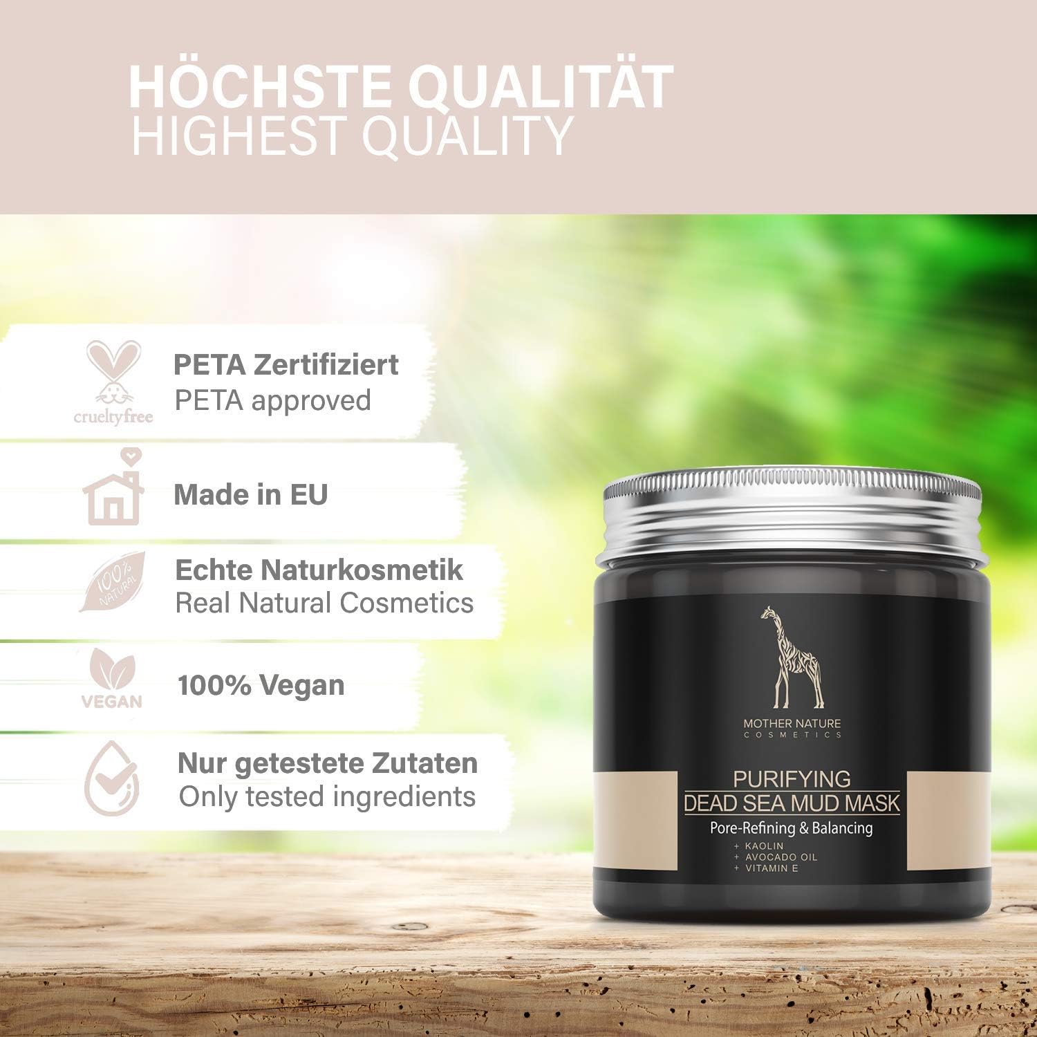 Dead Sea Mud Mask with White Clay and Avocado Oil, NATURAL VEGAN COSMETICS, 250g Face Mask, MADE IN GERMANY - Image 4