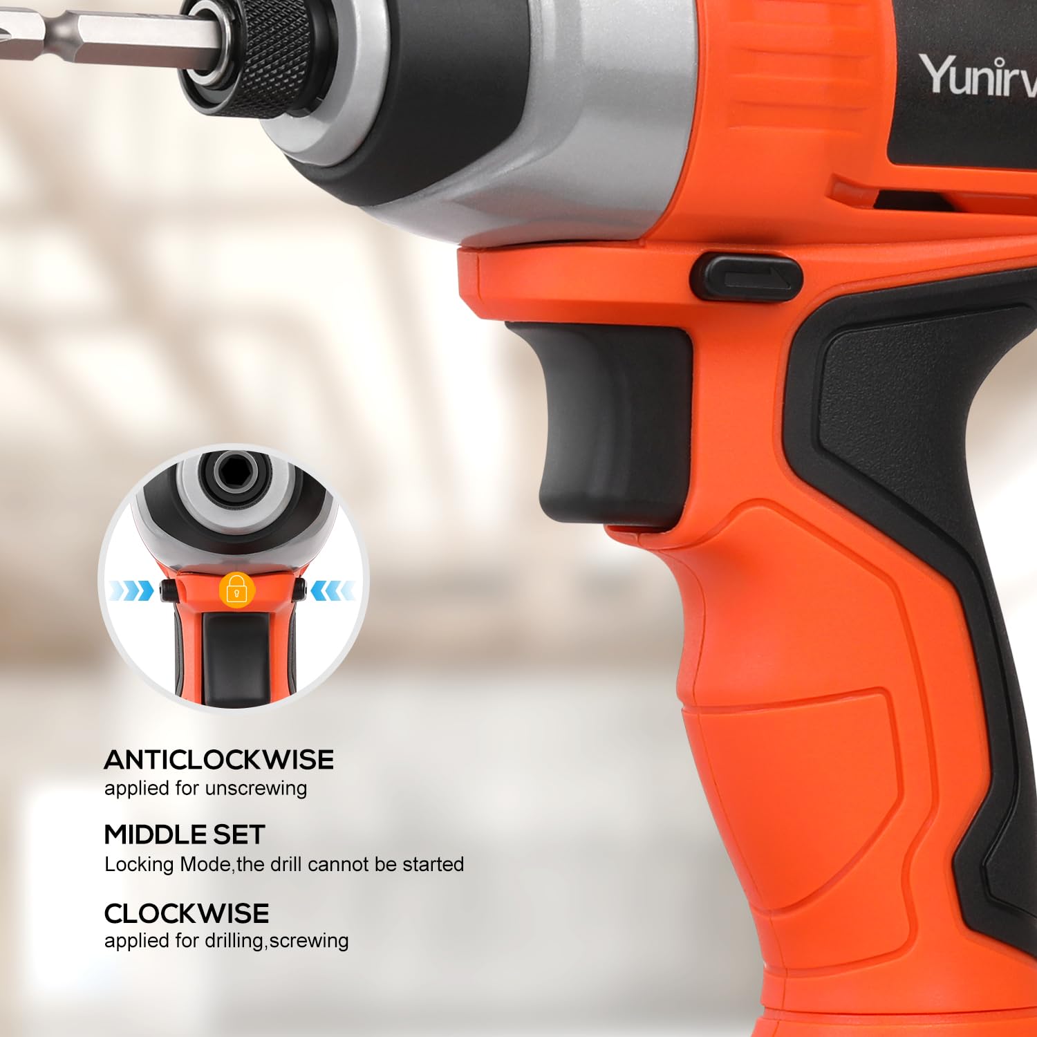 Rechargeable Impact Driver 20V, Yunirvana Variable Speed (0-2800RPM) Cordless Impact Driver with 6Pcs Screwdriver bits,1.3Ah Battery and Charger，Suitable for Tightening Screws