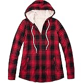 ZENTHACE Womens Sherpa Lined Flannel Jacket Winter Full Zip Up Hooded Plaid Shacket with Side Pockets