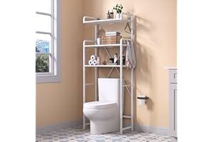 Huhote Over The Toilet Storage Rack with 3-Tier Bathroom Shelves, Space Saver Toilet Shelf, Bathroom Storage Organizer with Hooks for Over Toilet Storage and Bathroom Shelf (White Faux Marble)