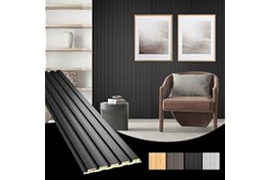 OUZUGIE WPC Acoustic Slat Wall Paneling, 8-Pack 96 x 6 Inches 3D Wall Panels for Interior Wall Decor,Living Room,TV Background,Study Room,Office Spaces,Bedroom,Low Grille (Black)