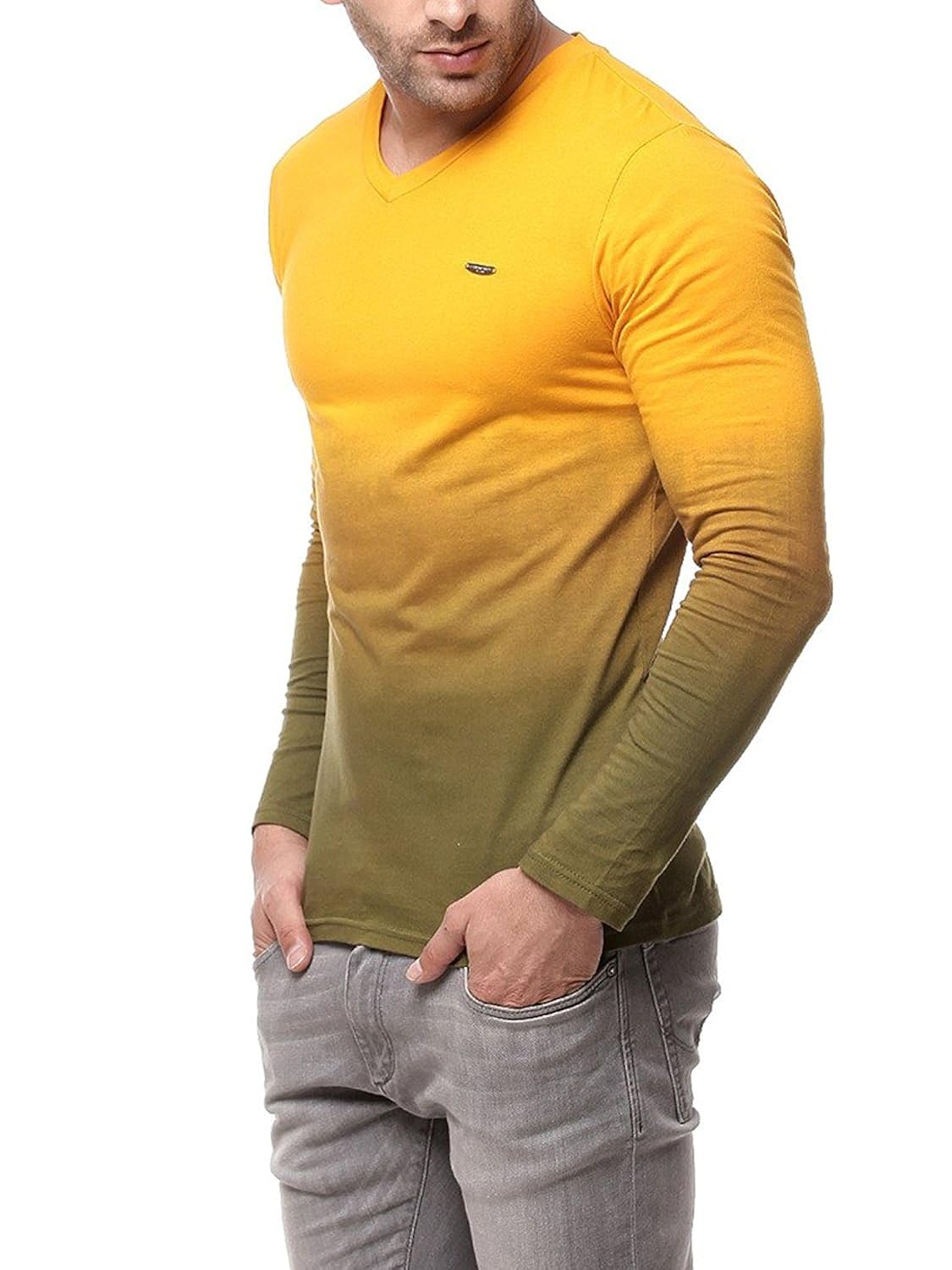 gritstones yellow full sleeve v neck t shirt gsfsombvnckyell