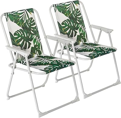 Harbour Housewares Folding Beach Deck Chairs Banana Leaf Pack of 2
