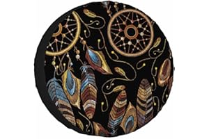 NOMEDOGYIM Ethnic Style Spare Tire Cover for RV Trailer Tribal Feather Embroidery Dream Catcher Wheel Protectors Weatherproof Polyester Tire Case for All Cars SUV Camper Travel 15 inch