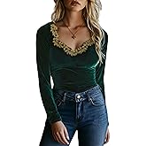 ZEEJINNG Women's Long Sleeve Velvet Tops Sweetheart Neck Slim Fit Dressy Casual Blouses Trendy Work Business Shirts