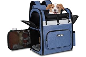 Petskd Pet Carrier Backpack 13 x 11x 16.5 for Small Medium Dogs and Cats Under 15LBS, Large Space Foldable Backpack with Safety Lock Zipper and Breathable Mesh for Travel Hiking Camping(Blue)