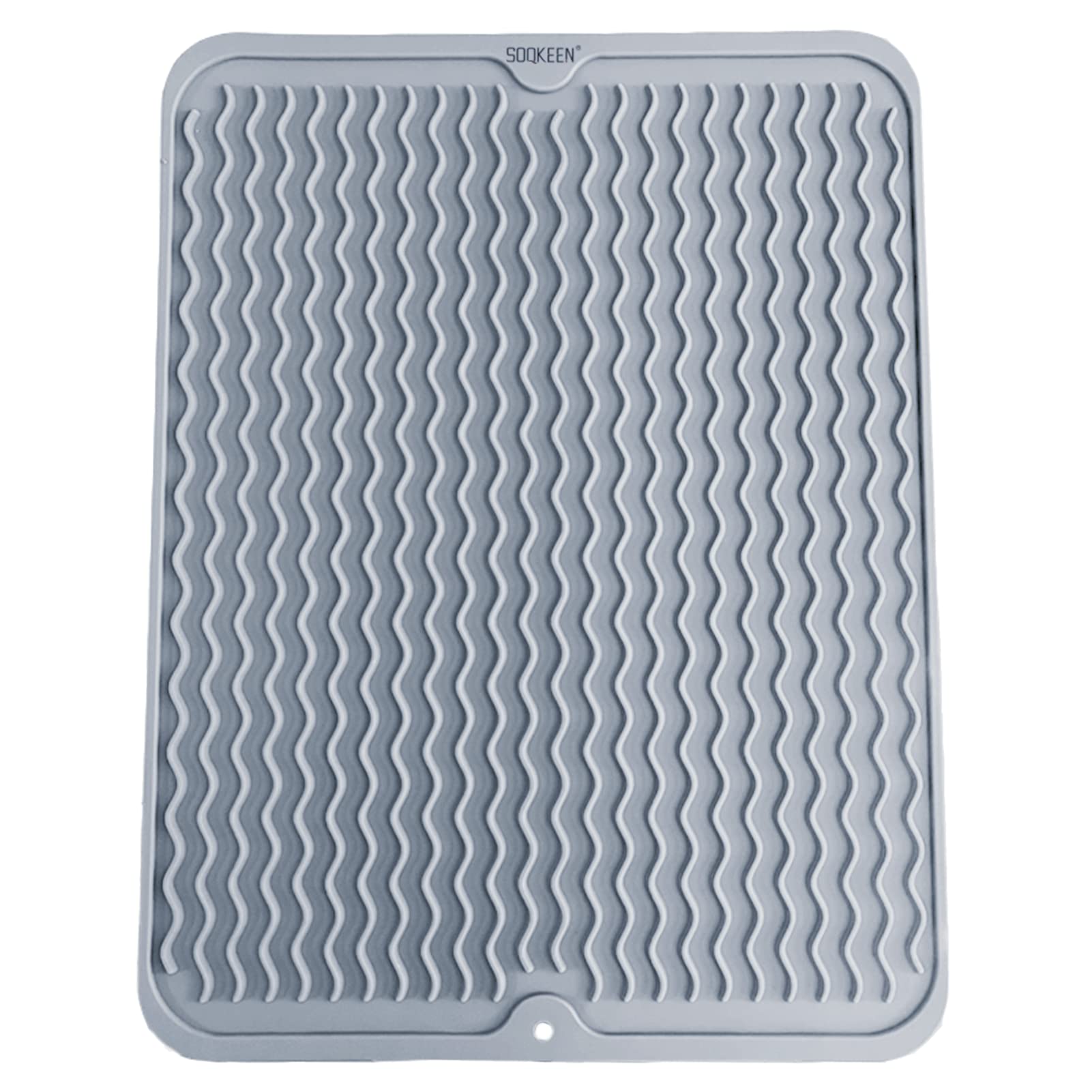 SOQKEEN Silicone Draining Mat, 40 x 30 cm Heat Resistant Collapsible Non Slip Draining Board Mat for Kitchen Counter (Light Grey)