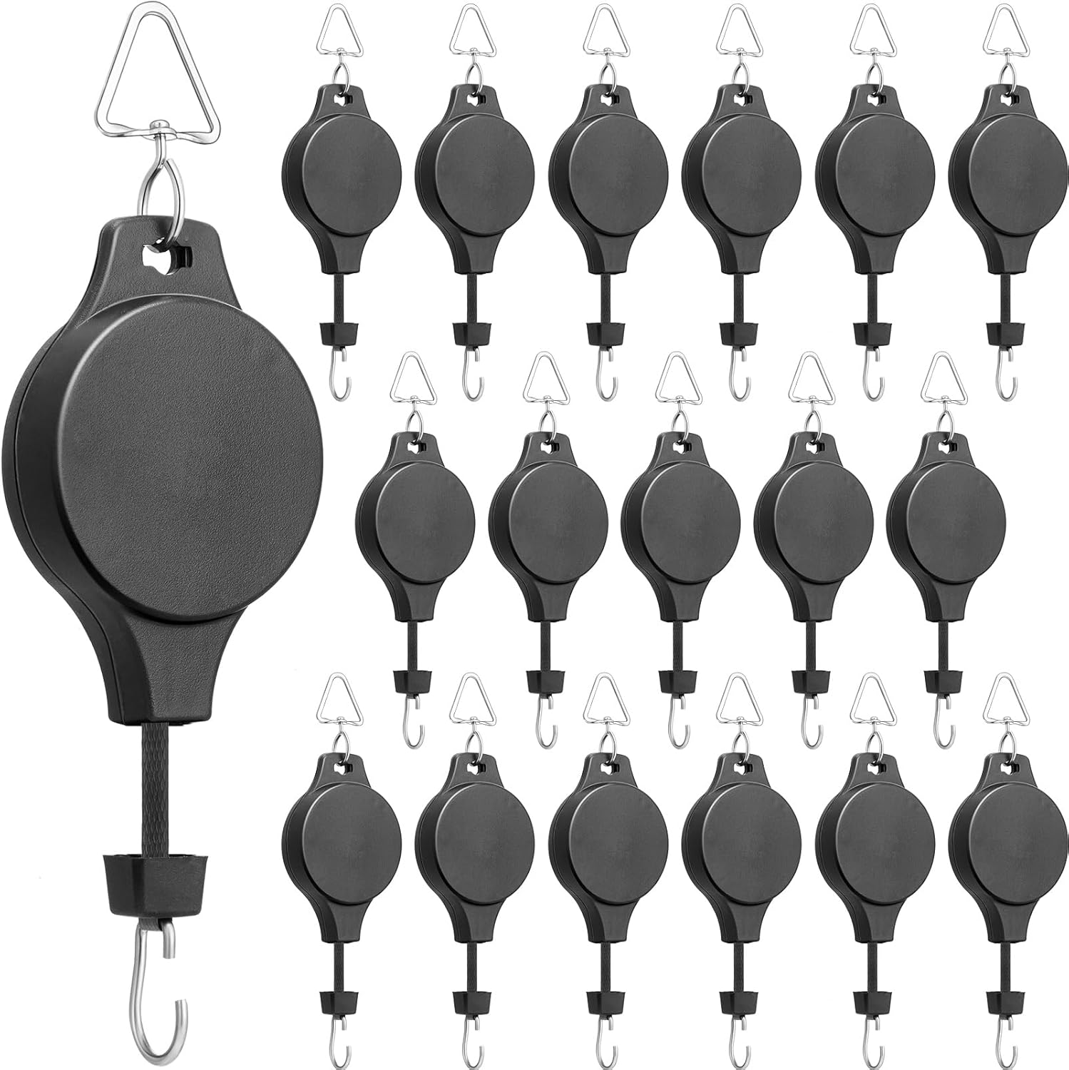 Outdoor Hanging Brackets - Tatuo 18 Pcs Retractable Plant Hanger Outdoor Adjustable Height Wheel Garden Plant Pulley Indoor Hooks for Hanging Plants Flower Pot Baskets Birds Feeder, Black