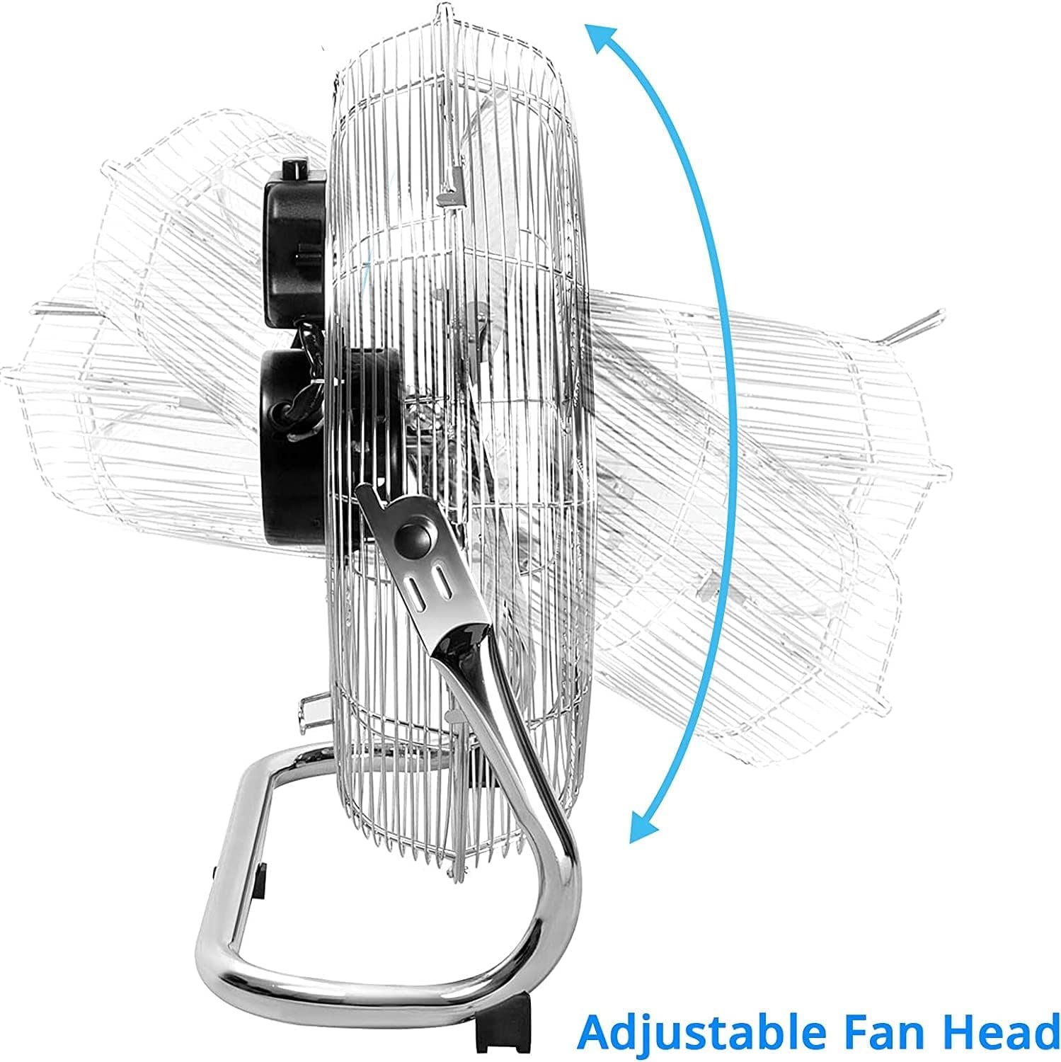 Senelux Bodenventilator – Fitnessstudio-Ventilator aus Chrom – 16-Zoll-elektrischer tragbarer Kühlventilator für den Heim-/Fitnessraum-/Bürogebrauch – 3 Geschwindigkeitseinstellungen mit Kippfunktion 4