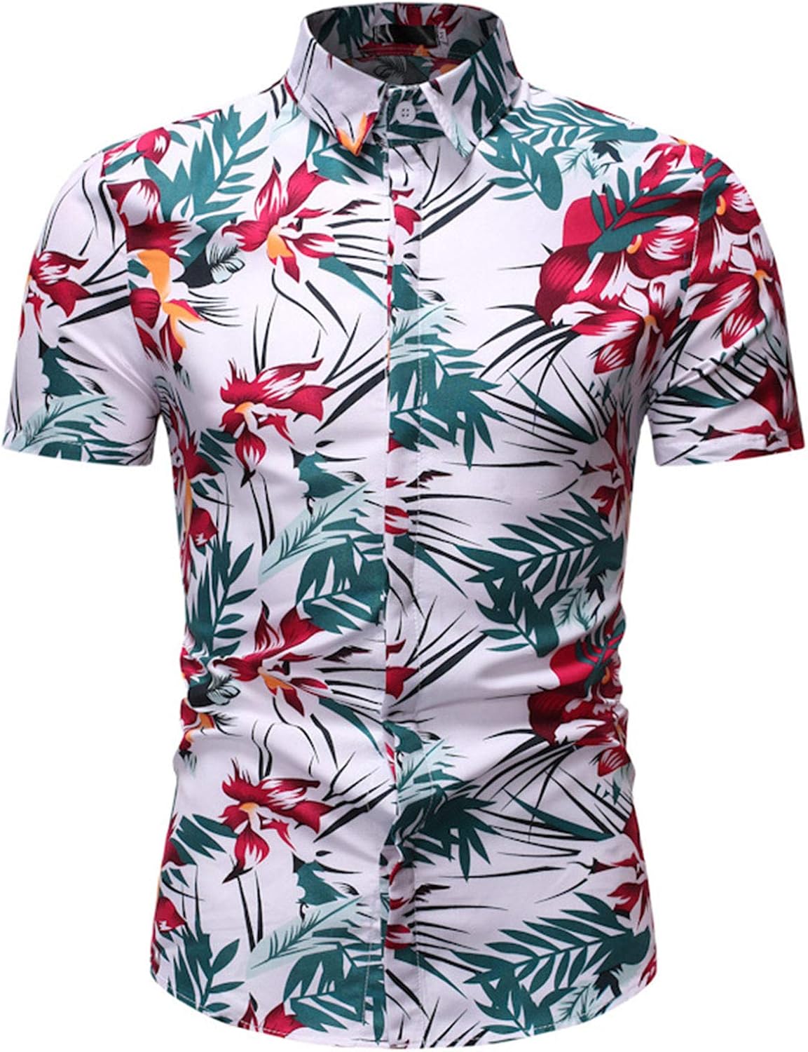 Mens Hawaiian Printed Floral Aloha Shirts Tropical Front Pocket Short