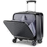 Lekebobor 16 Inch Small Carry on Luggage with Wheels, Airline Approved Hard Shell Suitcase with TSA Lock Front Pocket for Travel for Women Men, Black